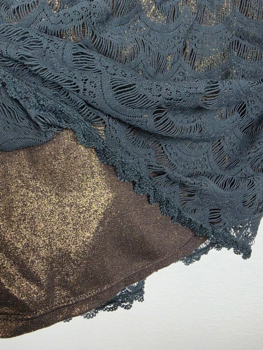 Vintage Free People Gold Forest Green Lace Small Mini Dress